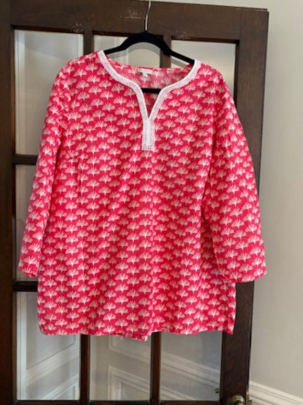 Talbots Pink and White Palm Print Tunic, Size XL